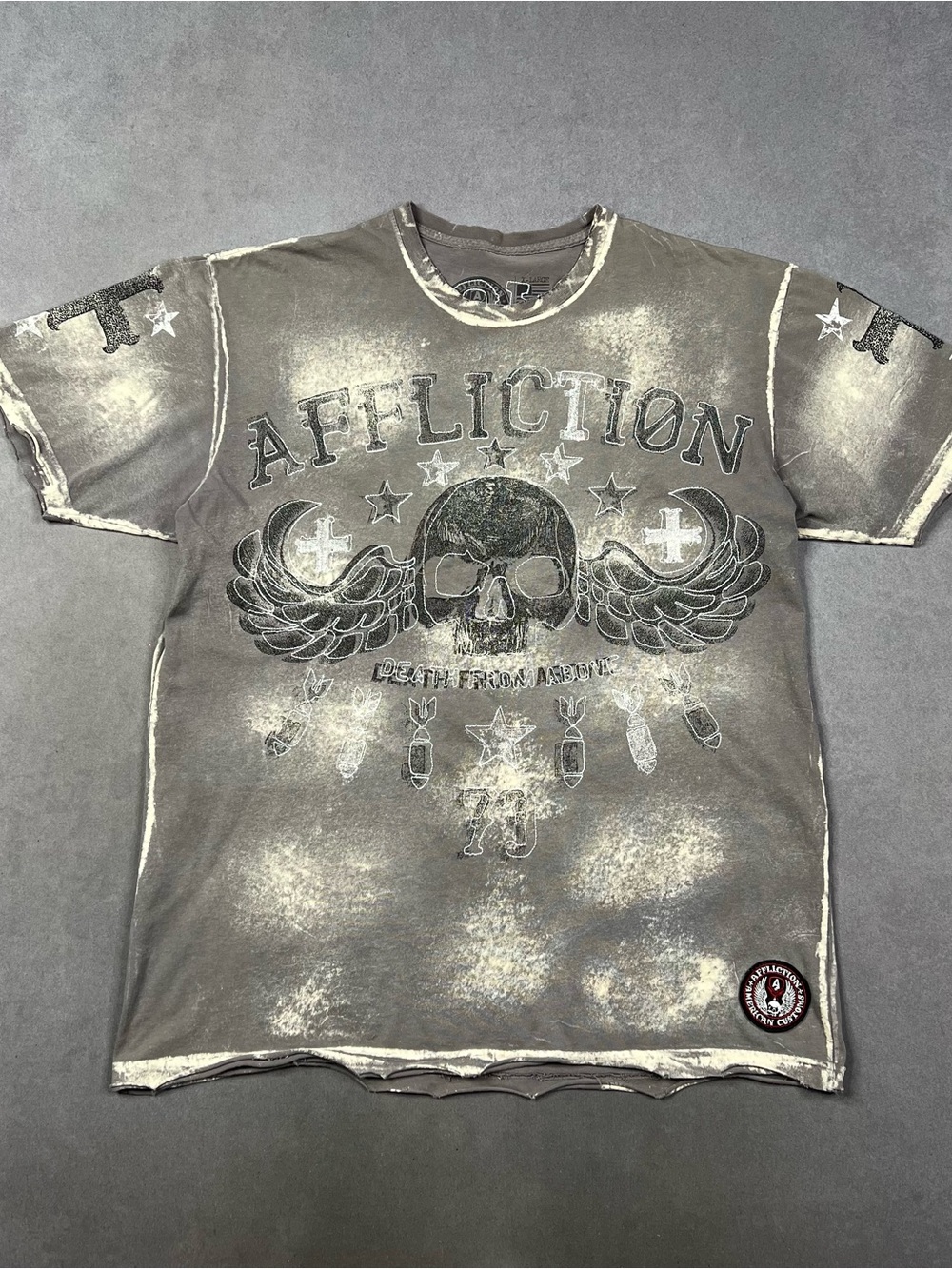 Affliction Distressed Gray Graphic Skull Tee